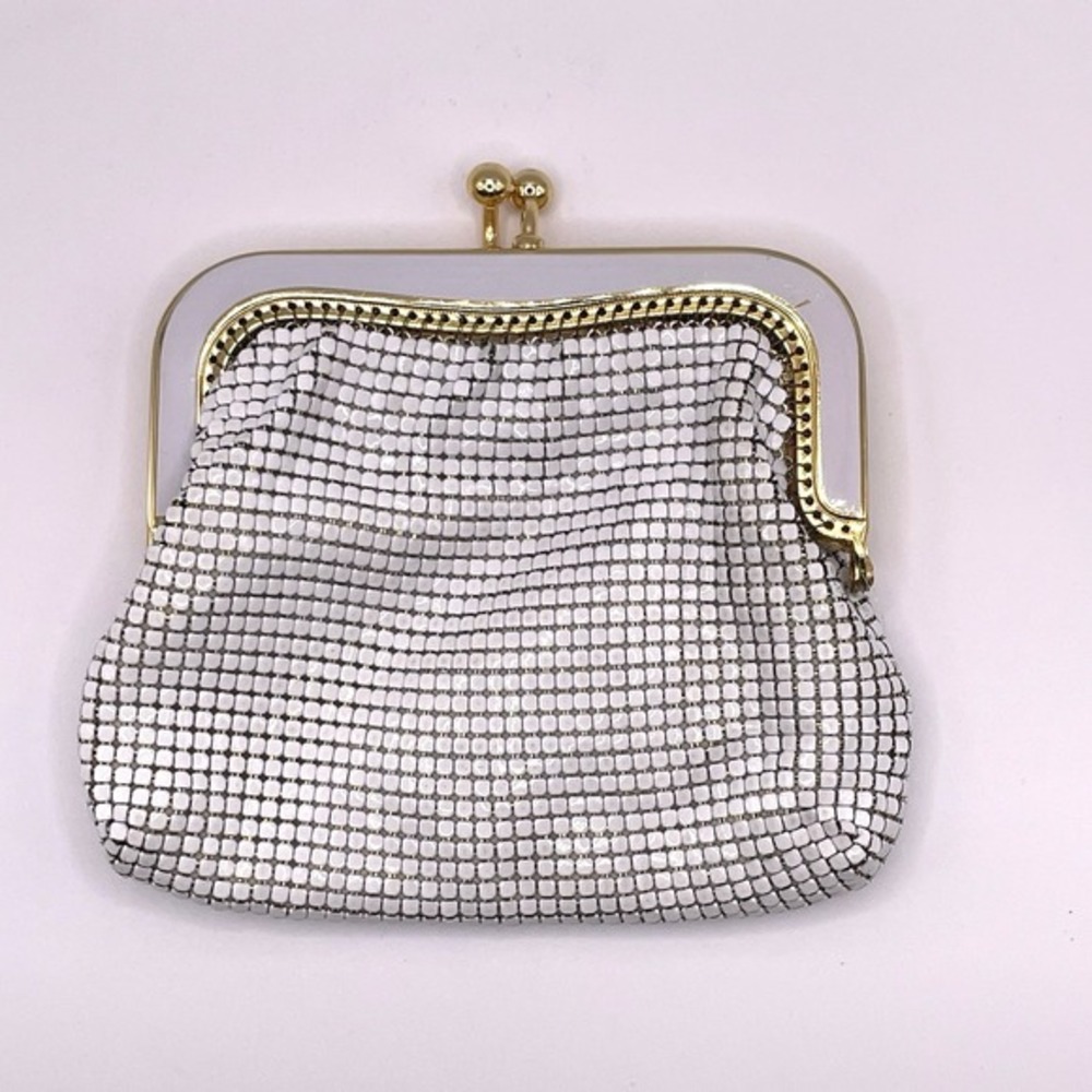 Vintage Glomesh Australia White Gold Mesh Double Coin Purse Divided Pouch